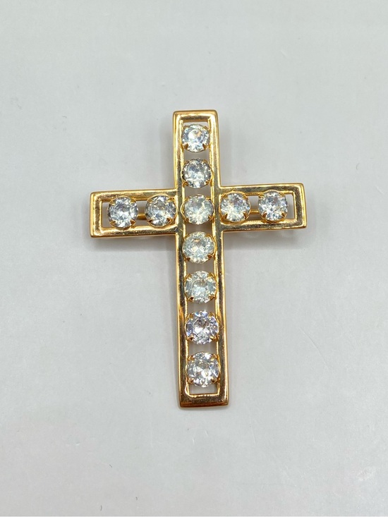 Van Dell Jewelry - Vintage Van Dell Gold Plated Rhinestone Cross Brooch Pin